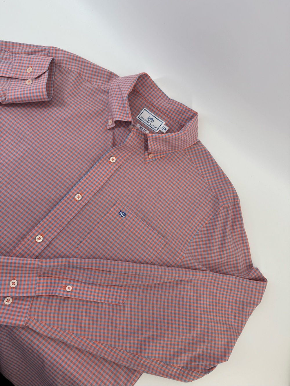 Southern Tide Men's Pink and Blue Gingham Button-Down Shirt - M